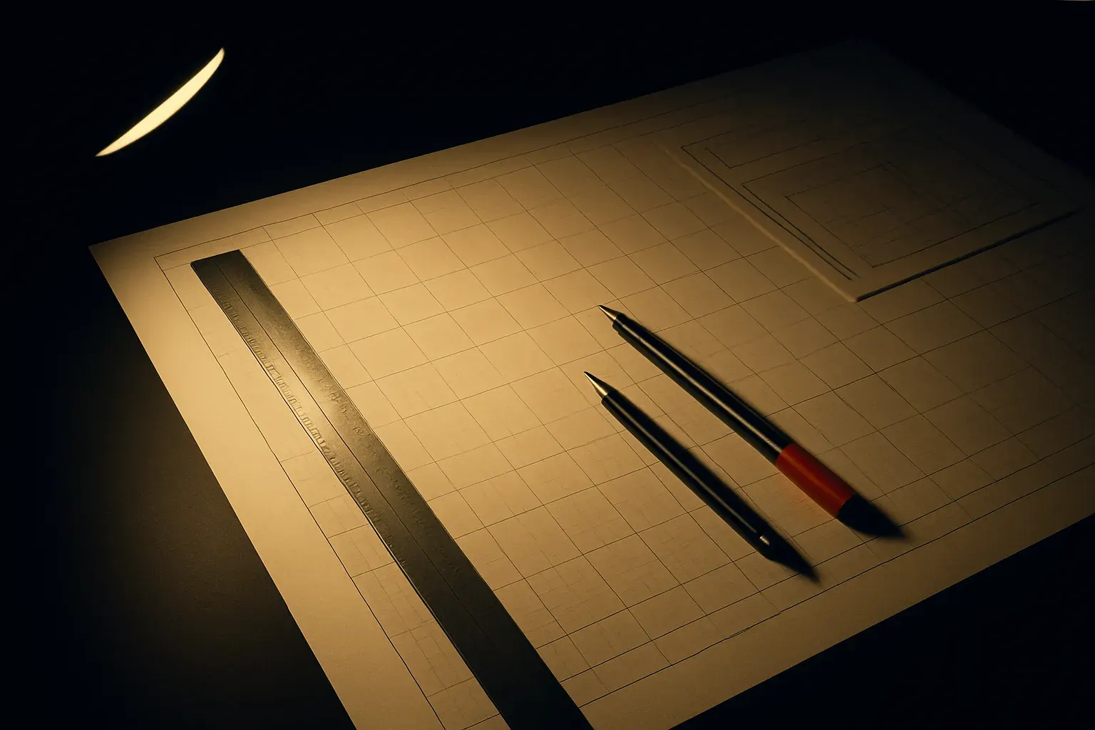 Warrior Designs — an abstract editorial composition in ink, bone and vermilion